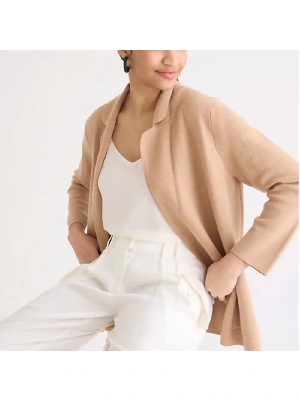 J.Crew Tan Camel Capsule Wardrobe Wool Blend Knit Eloise Sweater Blazer Small